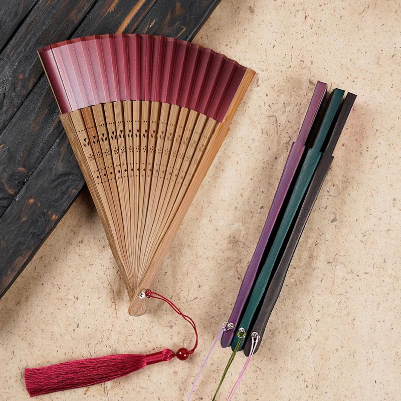 21.5cm Bamboo Folding Fan with Gradient Hollow Engraved Design