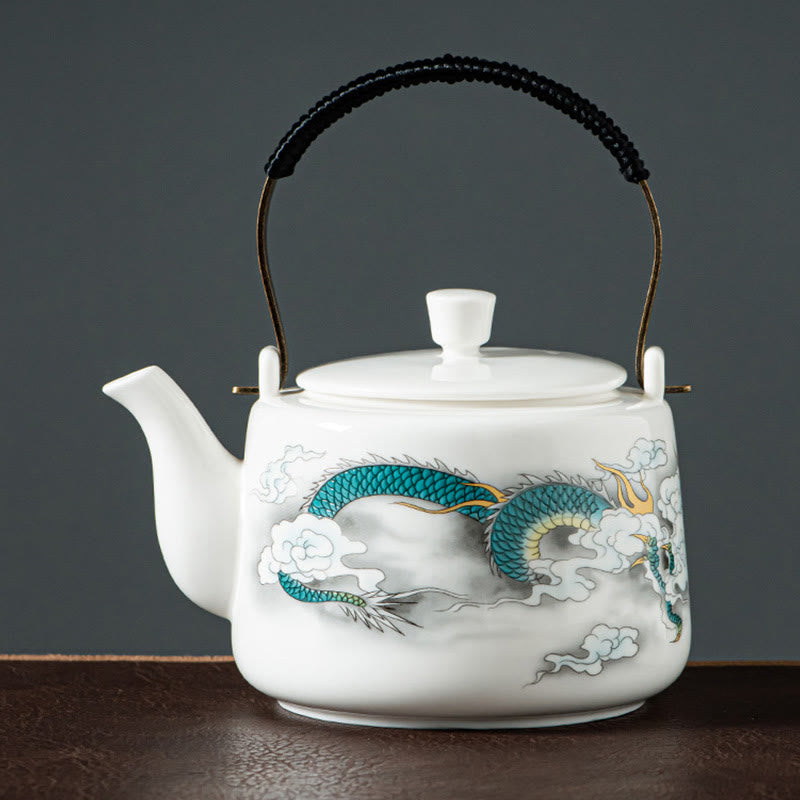 Vintage Ceramic Dragon Mountain Fisherman Kung Fu Teapot 600ml