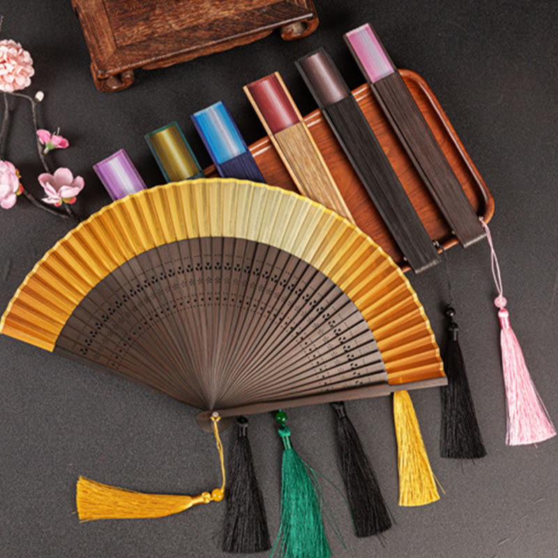Handheld Gradient Bamboo Folding Fan for Spiritual Decor