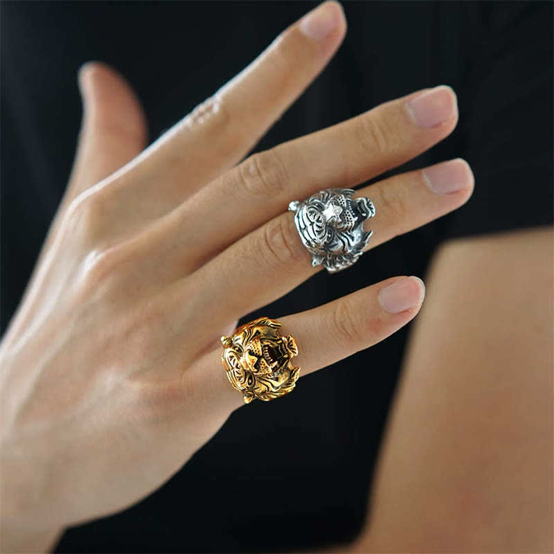 Titanium Steel Tiger Head Ring for Balance and Calm Energy