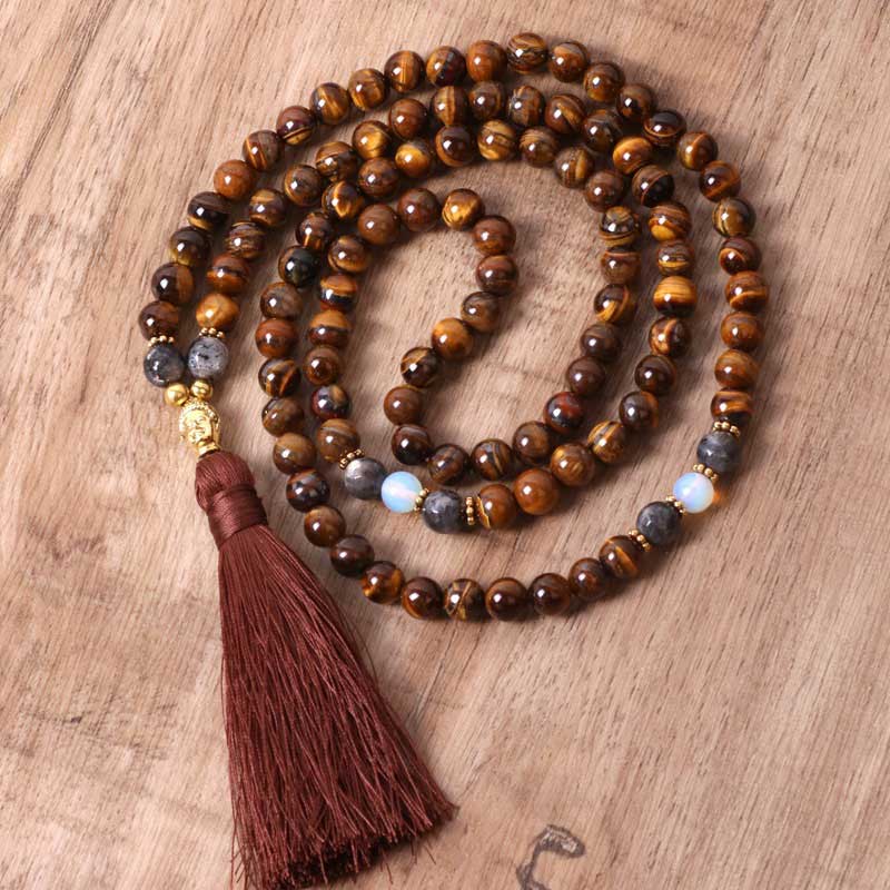 8mm Tiger Eye Buddha Strength & Power Necklace