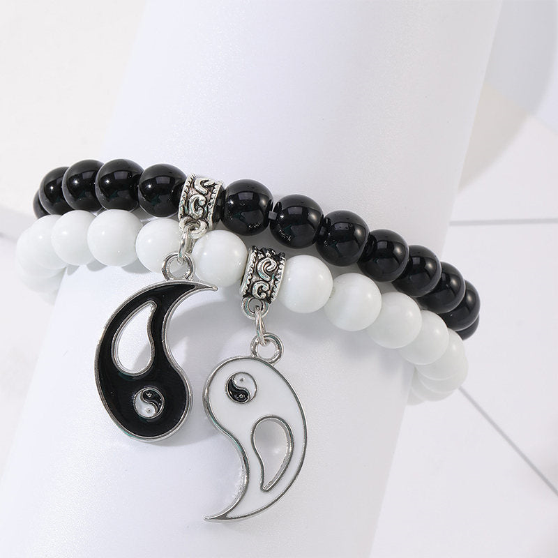 8mm Yin Yang Bracelet with Black Onyx & White Turquoise
