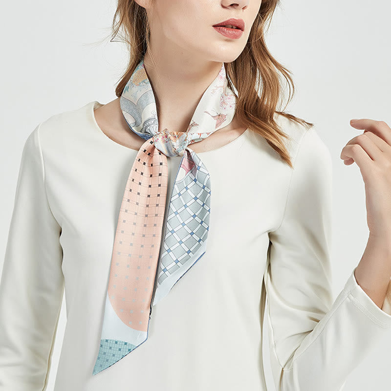 6cm x 125cm Mulberry Silk Twilly Scarf | Dunhuang Frescoes Sunset Pattern