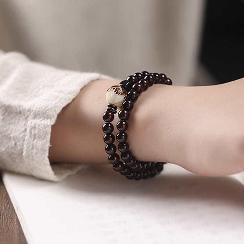 Small Leaf Red Sandalwood Lotus Protection Bracelet 6mm