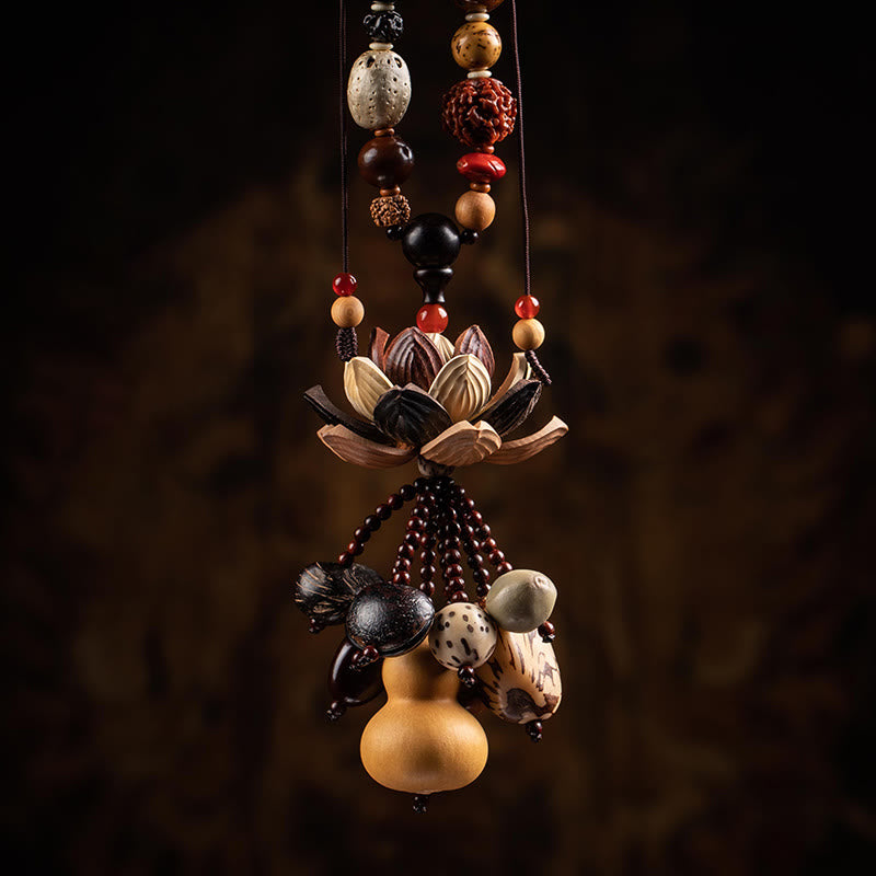 Boxwood Peach Wood Bodhi Seed Lotus Car Hanging Charm