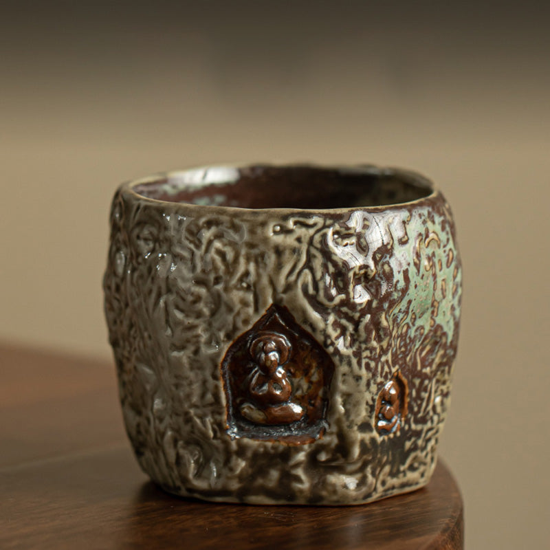 Vintage Dunhuang Ceramic Buddha Engraved Teacup 150ml