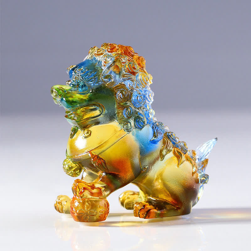 Handmade Liuli Crystal Lion Art Piece for Strength & Protection