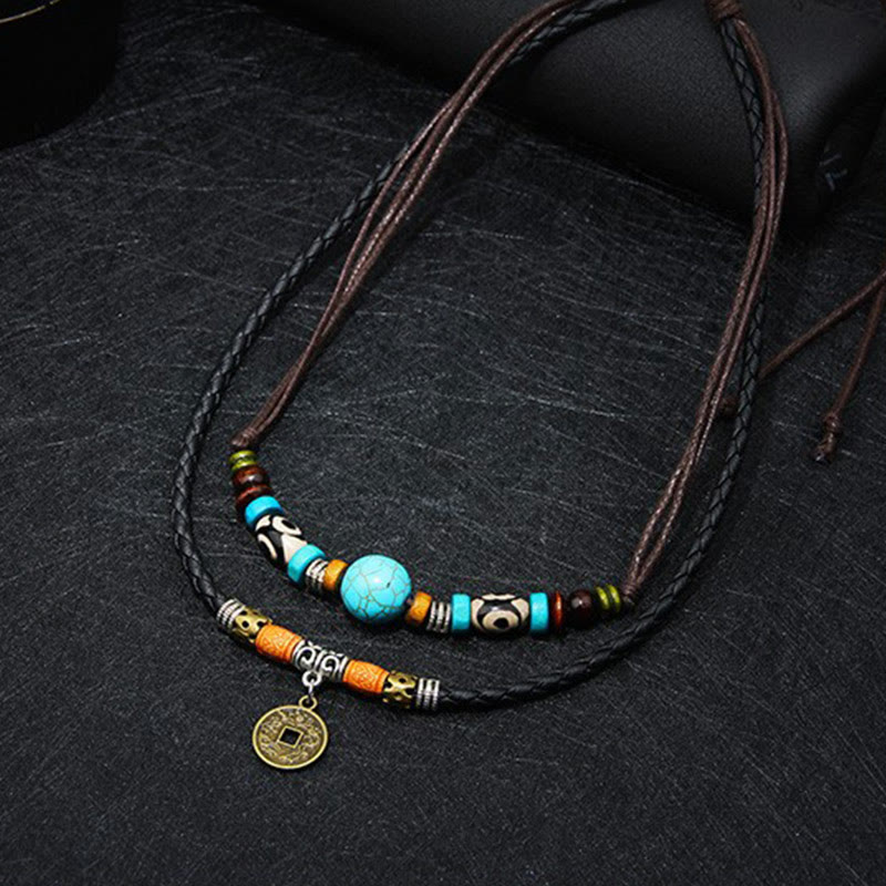Turquoise Dzi Bead Protection Necklace