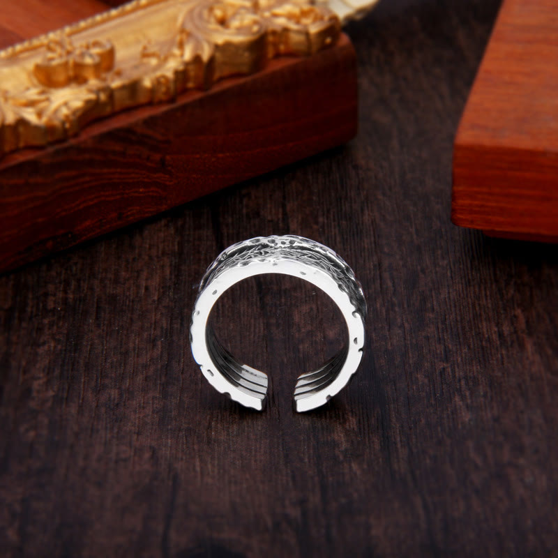 925 Sterling Silver Tang Dynasty Flower Luck Adjustable Ring