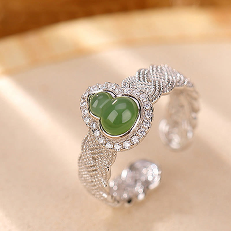 925 Sterling Silver Gold Plated Hetian Jade Gourd Set