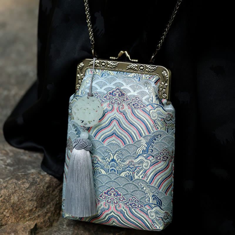 Small Blue Ocean Waves Crossbody Bag With Metal Chain