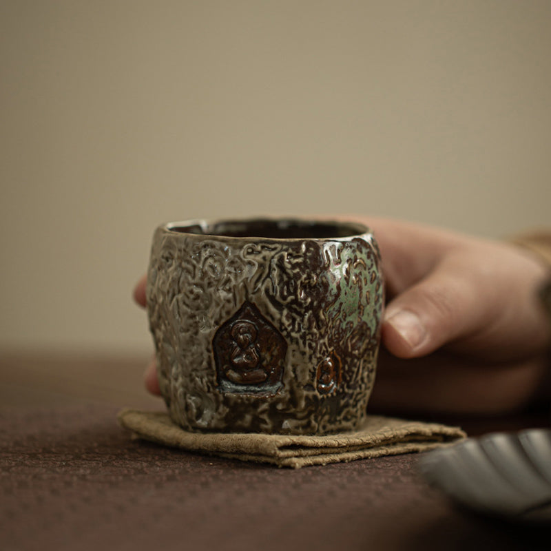Vintage Dunhuang Ceramic Buddha Engraved Teacup 150ml
