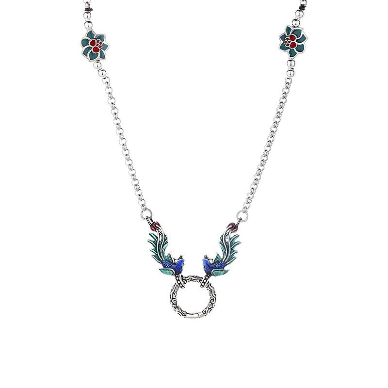 Copper Phoenix and Lotus Necklace for Luck and Protection