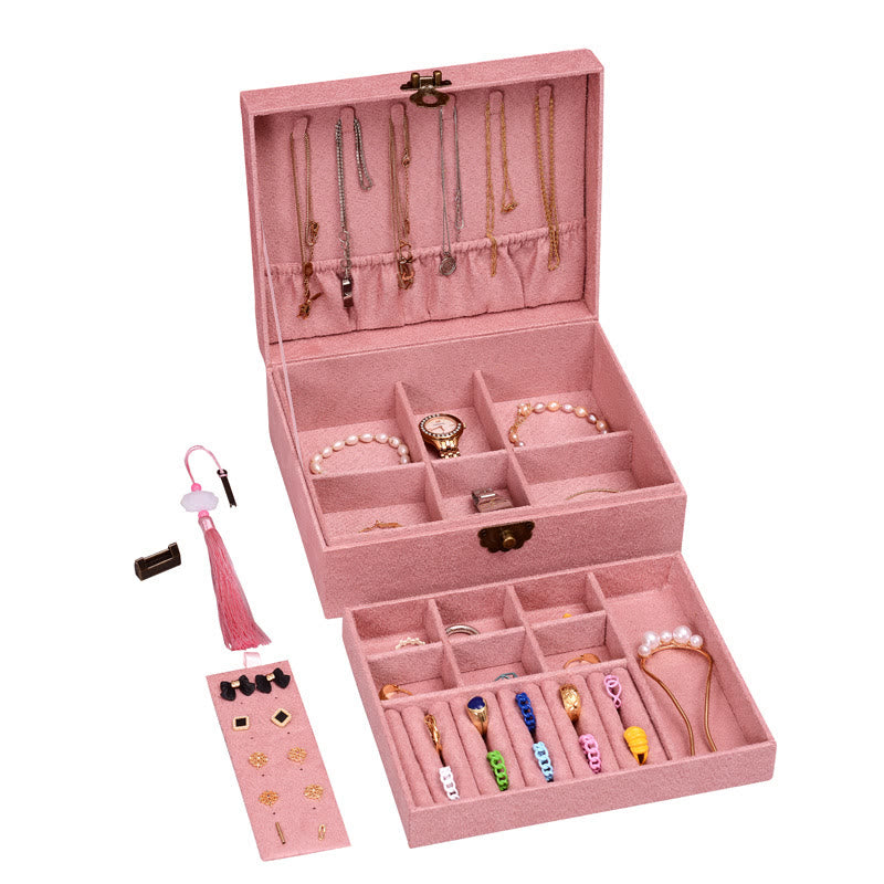 Two-Layer Flannel Jewelry Box with Lock for Zen Decor