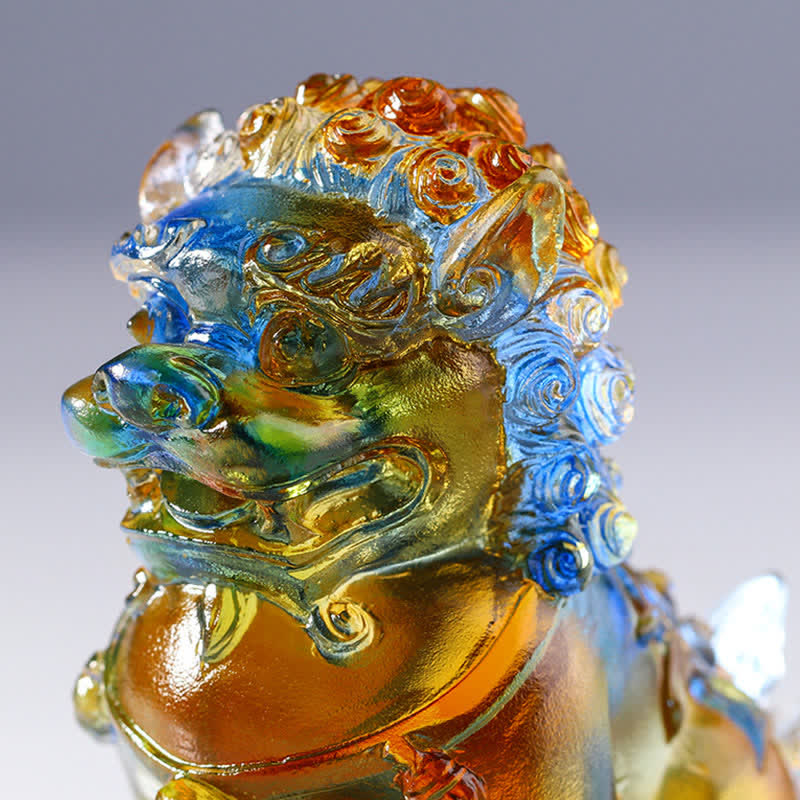 Handmade Liuli Crystal Lion Art Piece for Strength & Protection