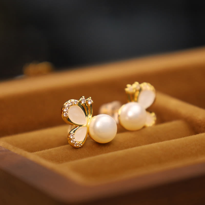 925 Sterling Silver Pearl Butterfly Stud Earrings for Healing & Balance