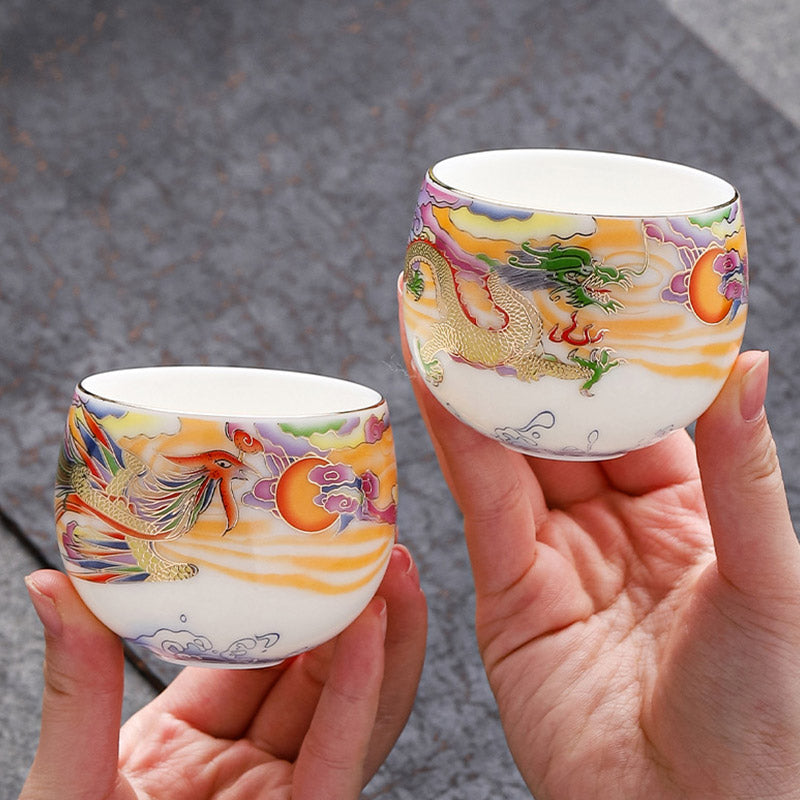 Dragon & Phoenix Ceramic Teacup 190ml | Spiritual Tableware