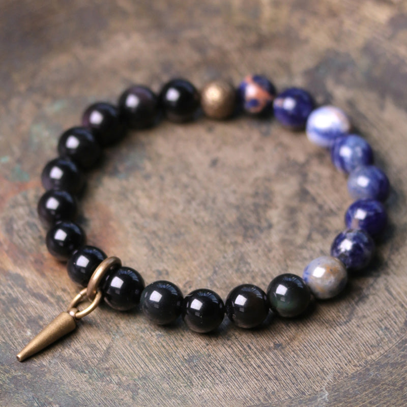 Black Obsidian & Sodalite Strength Couple Bracelet