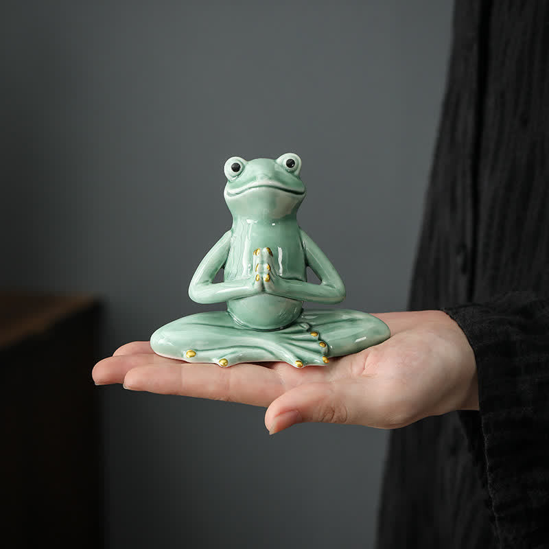 Meditating Ceramic Zen Frog Statue for Decor