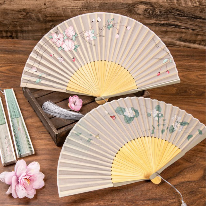 Jasmine Lotus Begonia Bamboo Folding Fan | Handheld Charm