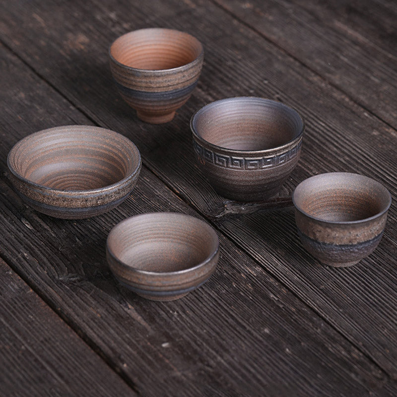 Striped Ceramic Teacup 80ml | Zen Decor Bowl