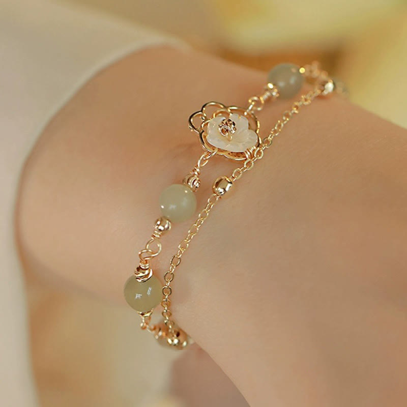 Double Layer 14K Gold Plated Jade Butterfly Luck Bracelet
