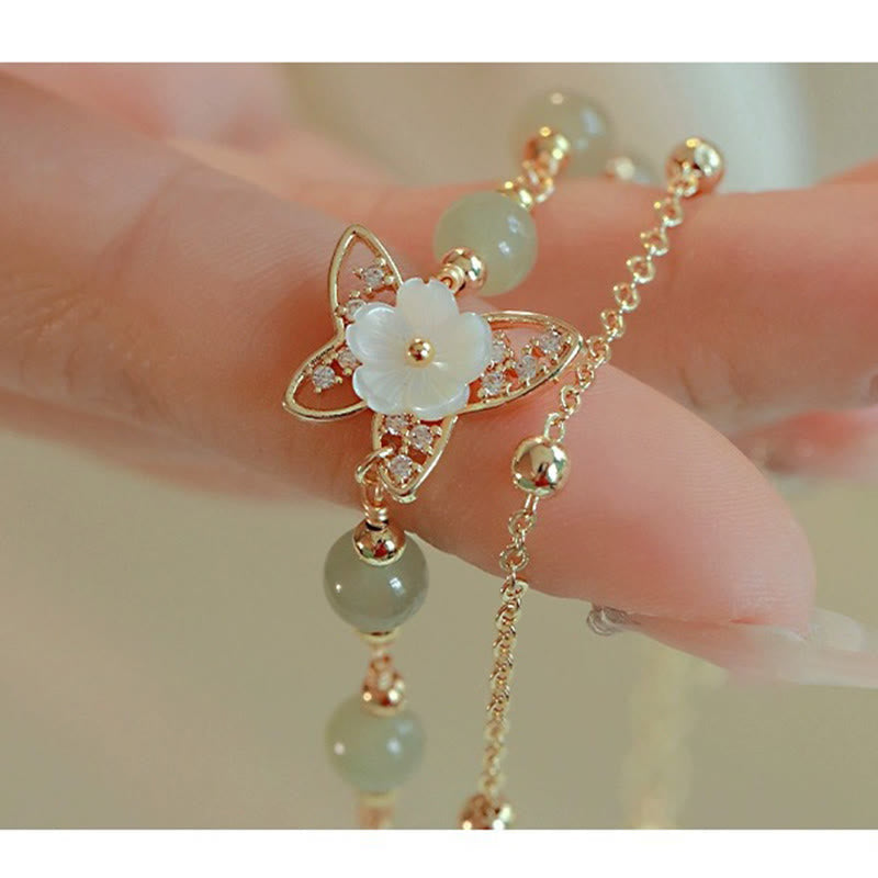 Double Layer 14K Gold Plated Jade Butterfly Luck Bracelet