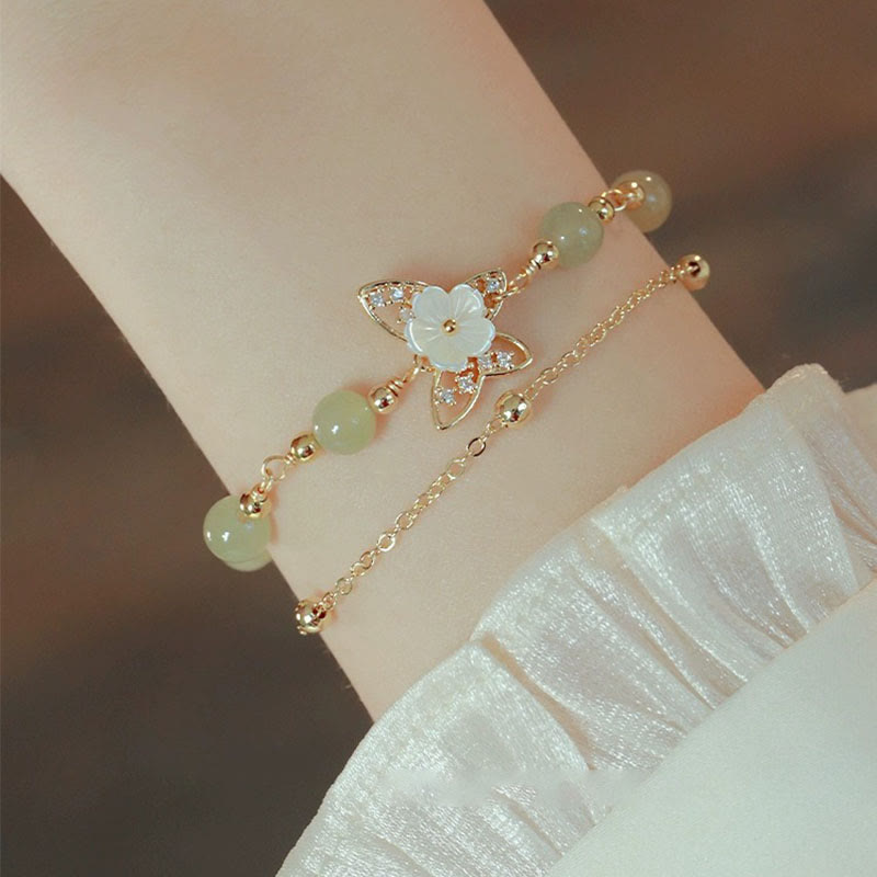 Double Layer 14K Gold Plated Jade Butterfly Luck Bracelet