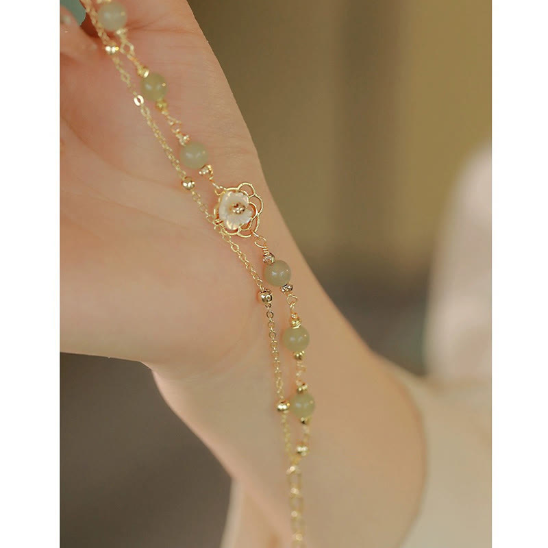 Double Layer 14K Gold Plated Jade Butterfly Luck Bracelet