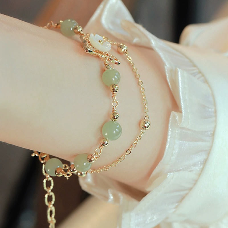 Double Layer 14K Gold Plated Jade Butterfly Luck Bracelet