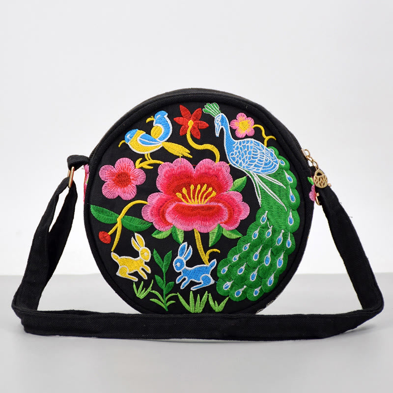 Double-Sided Flower Embroidery Canvas Crossbody Bag | Spiritual Accessory