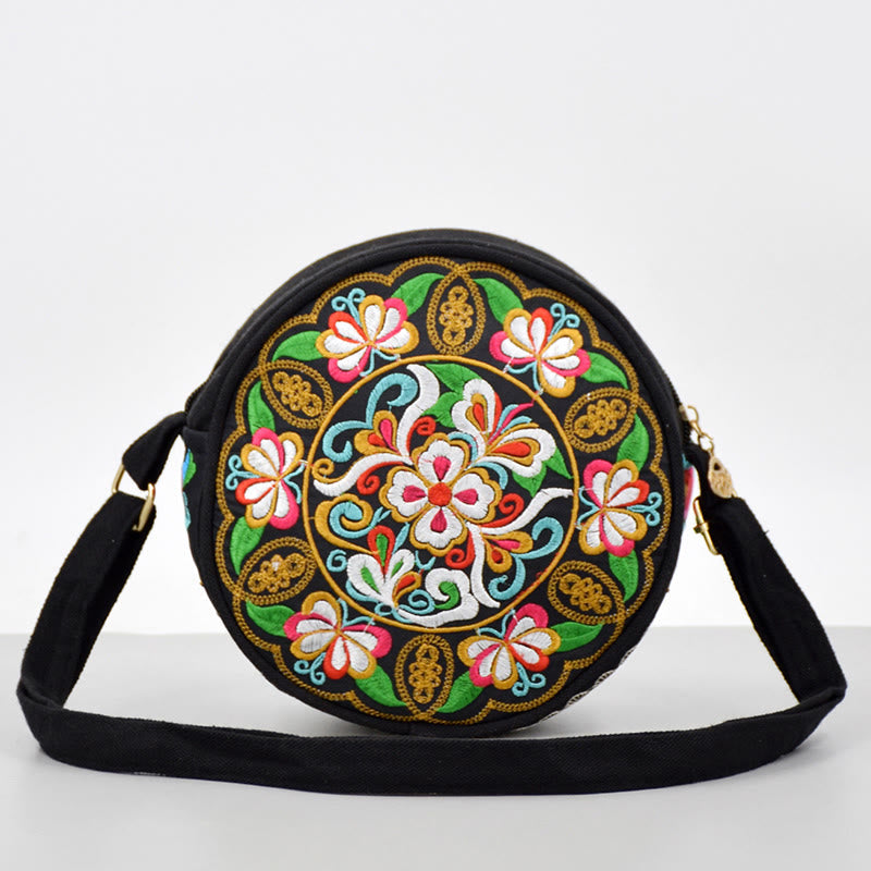 Double-Sided Flower Embroidery Canvas Crossbody Bag | Spiritual Accessory
