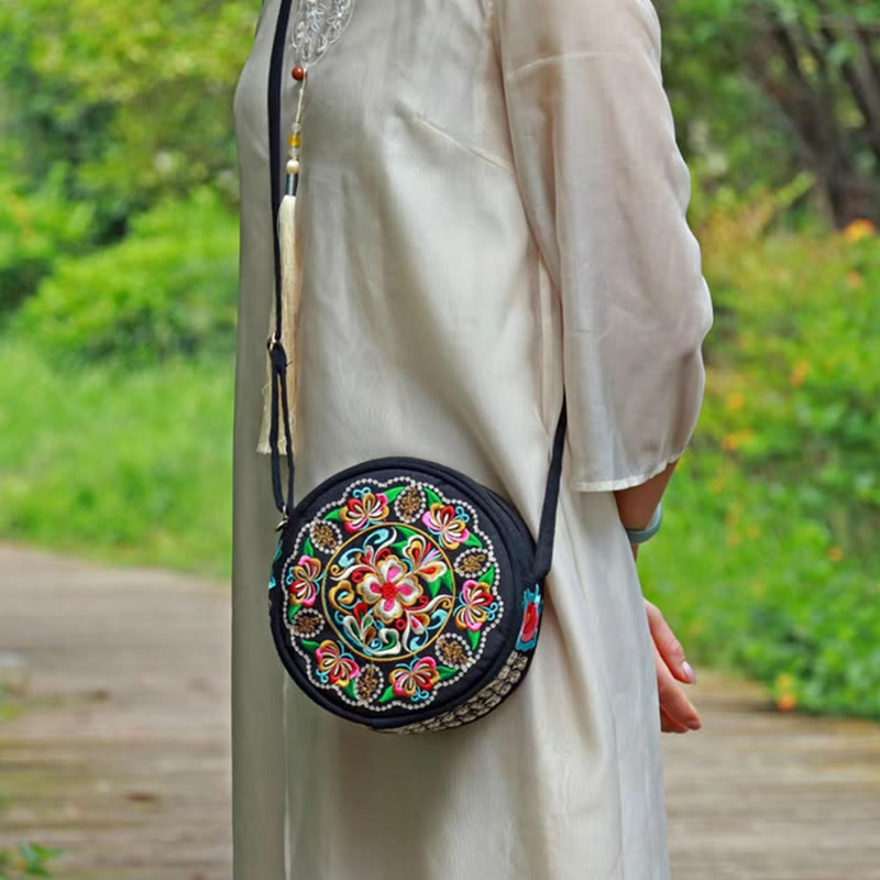 Double-Sided Flower Embroidery Canvas Crossbody Bag | Spiritual Accessory