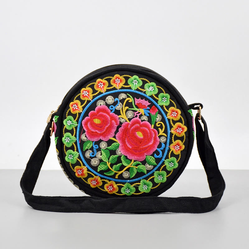 Double-Sided Flower Embroidery Canvas Crossbody Bag | Spiritual Accessory