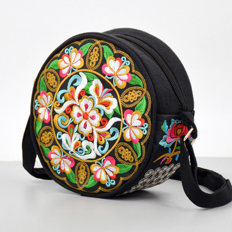 Double-Sided Flower Embroidery Canvas Crossbody Bag | Spiritual Accessory
