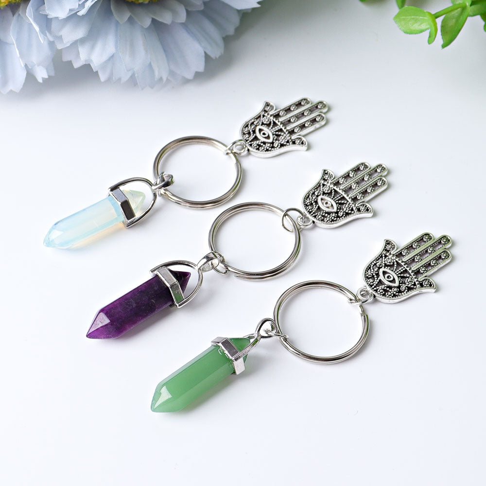 Double Terminated Crystal Point with Devil's Eye Hand Key Chain 2.5 Inch