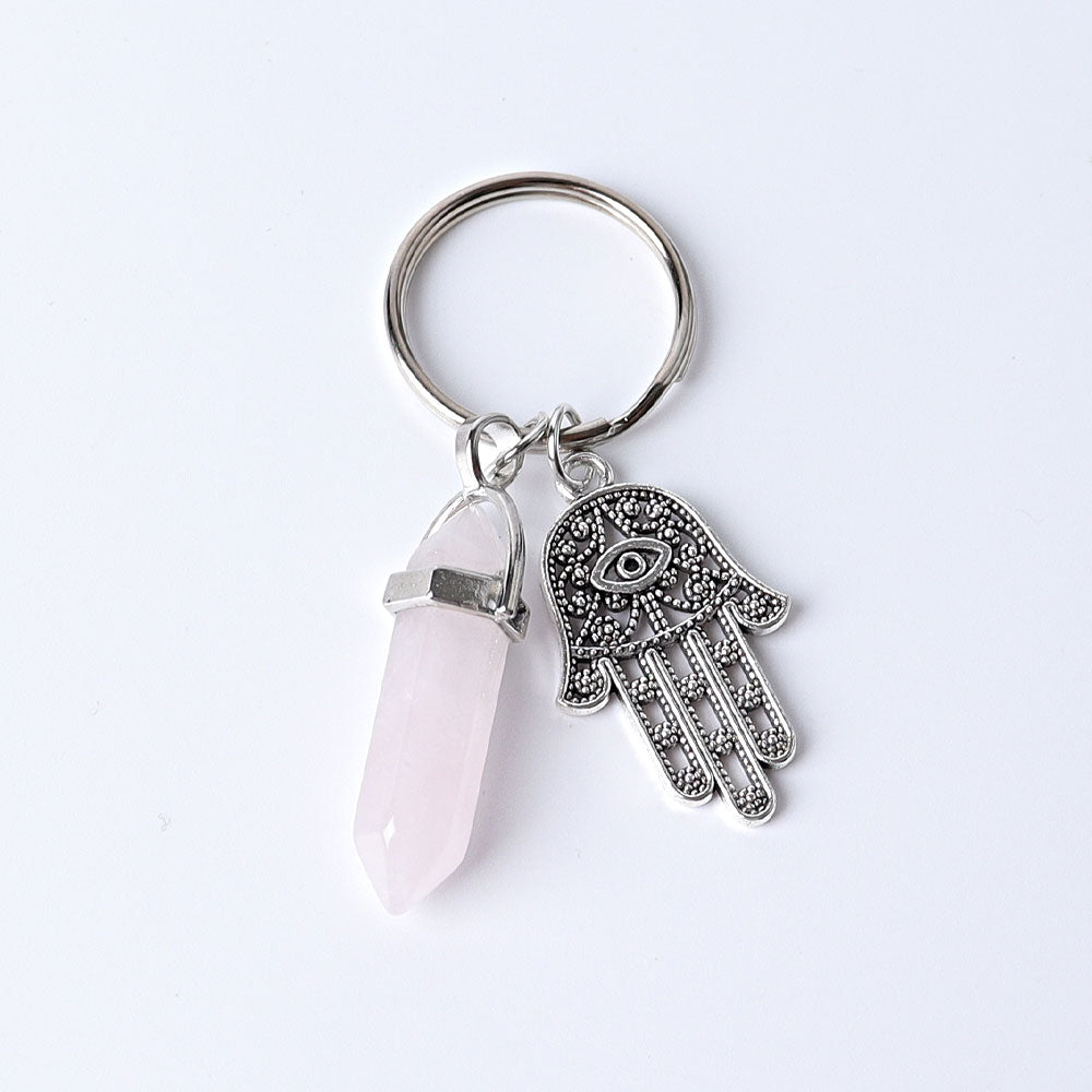 Double Terminated Crystal Point with Devil's Eye Hand Key Chain 2.5 Inch