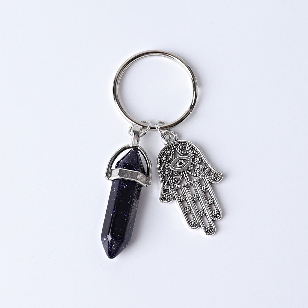 Double Terminated Crystal Point with Devil's Eye Hand Key Chain 2.5 Inch