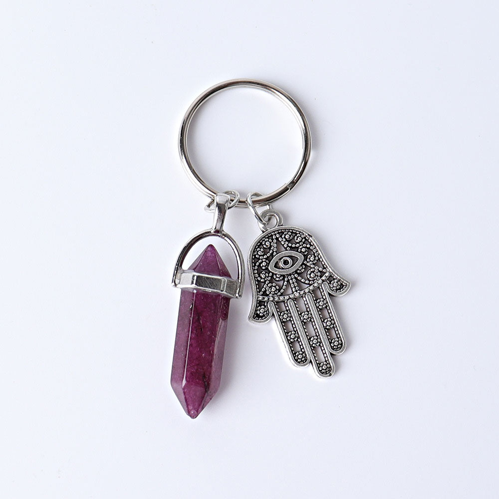 Double Terminated Crystal Point with Devil's Eye Hand Key Chain 2.5 Inch