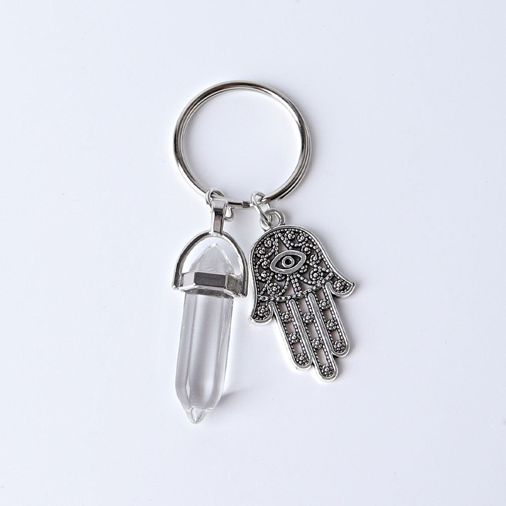 Double Terminated Crystal Point with Devil's Eye Hand Key Chain 2.5 Inch