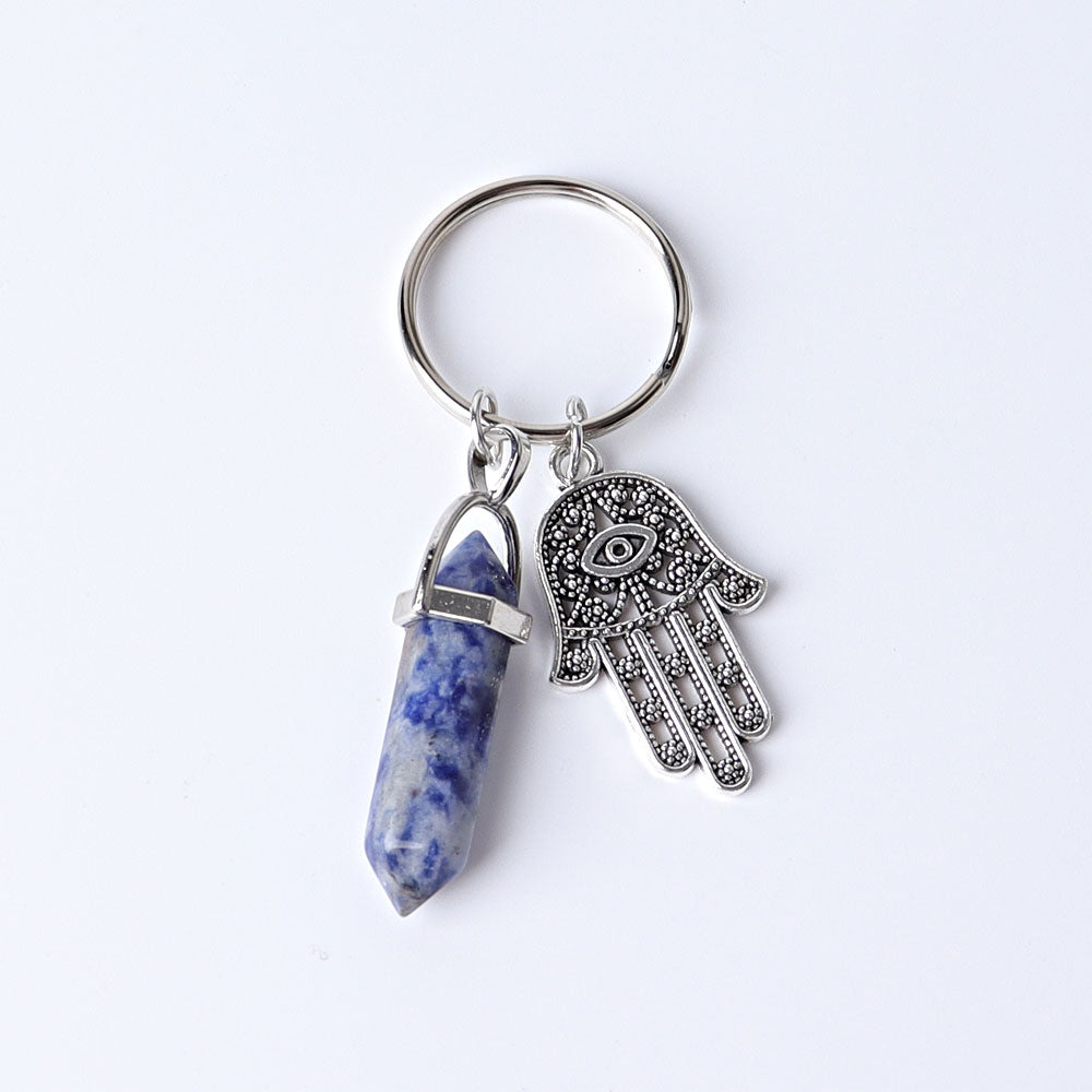 Double Terminated Crystal Point with Devil's Eye Hand Key Chain 2.5 Inch