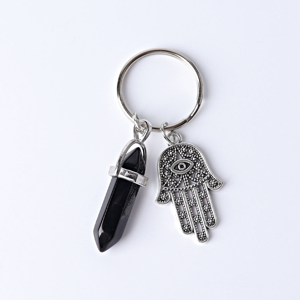 Double Terminated Crystal Point with Devil's Eye Hand Key Chain 2.5 Inch