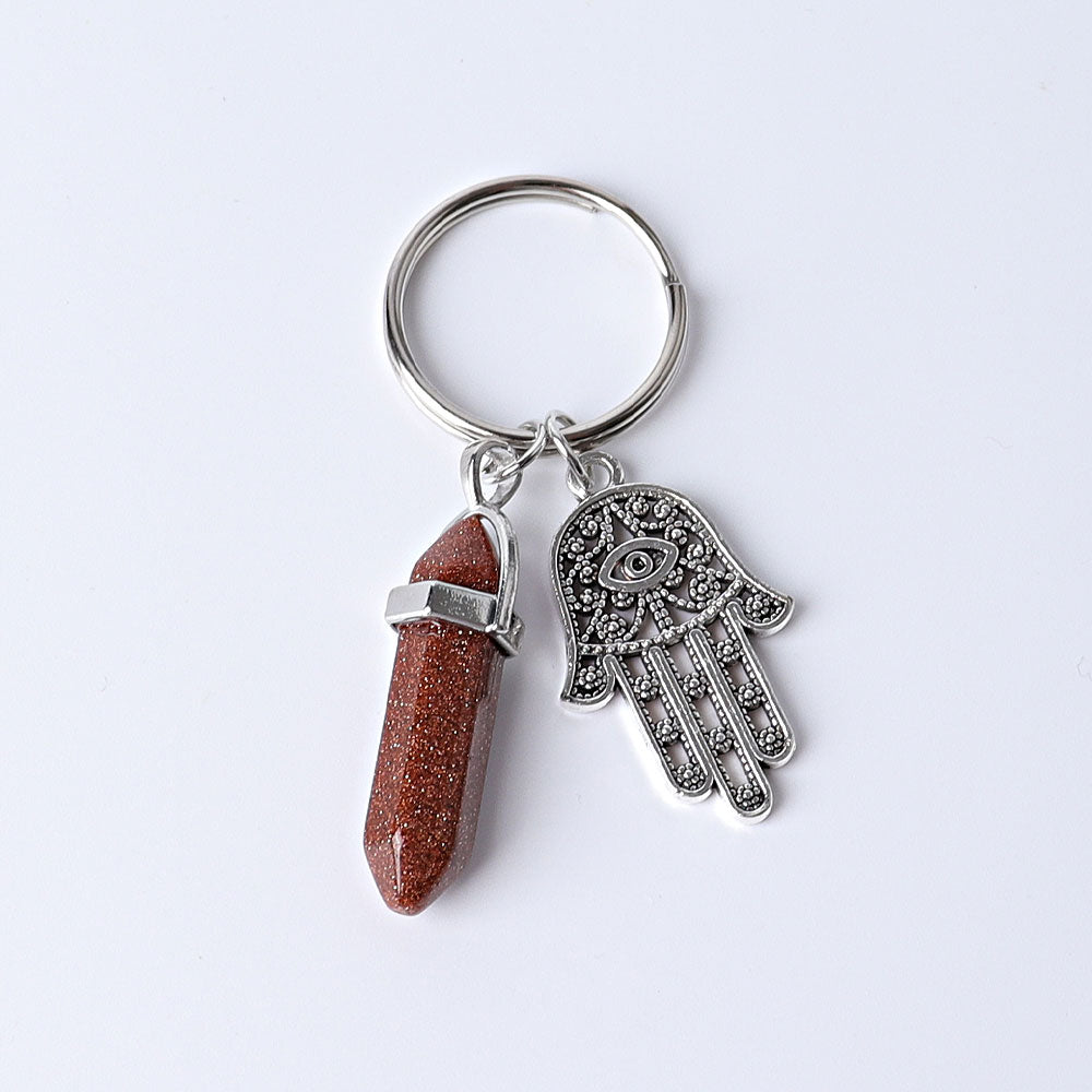 Double Terminated Crystal Point with Devil's Eye Hand Key Chain 2.5 Inch