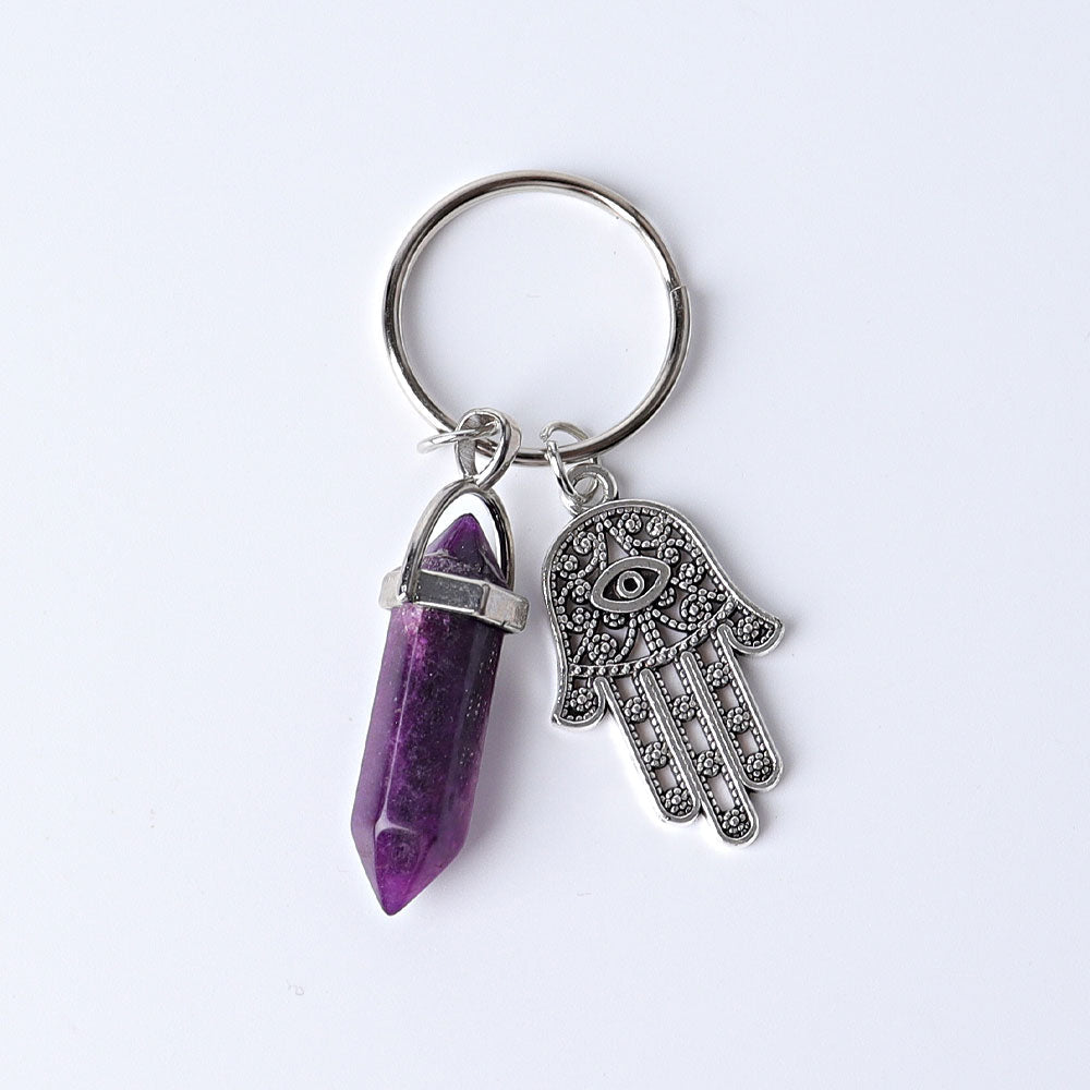 Double Terminated Crystal Point with Devil's Eye Hand Key Chain 2.5 Inch