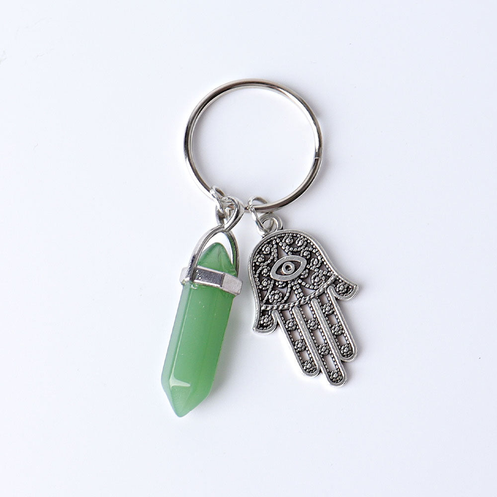 Double Terminated Crystal Point with Devil's Eye Hand Key Chain 2.5 Inch