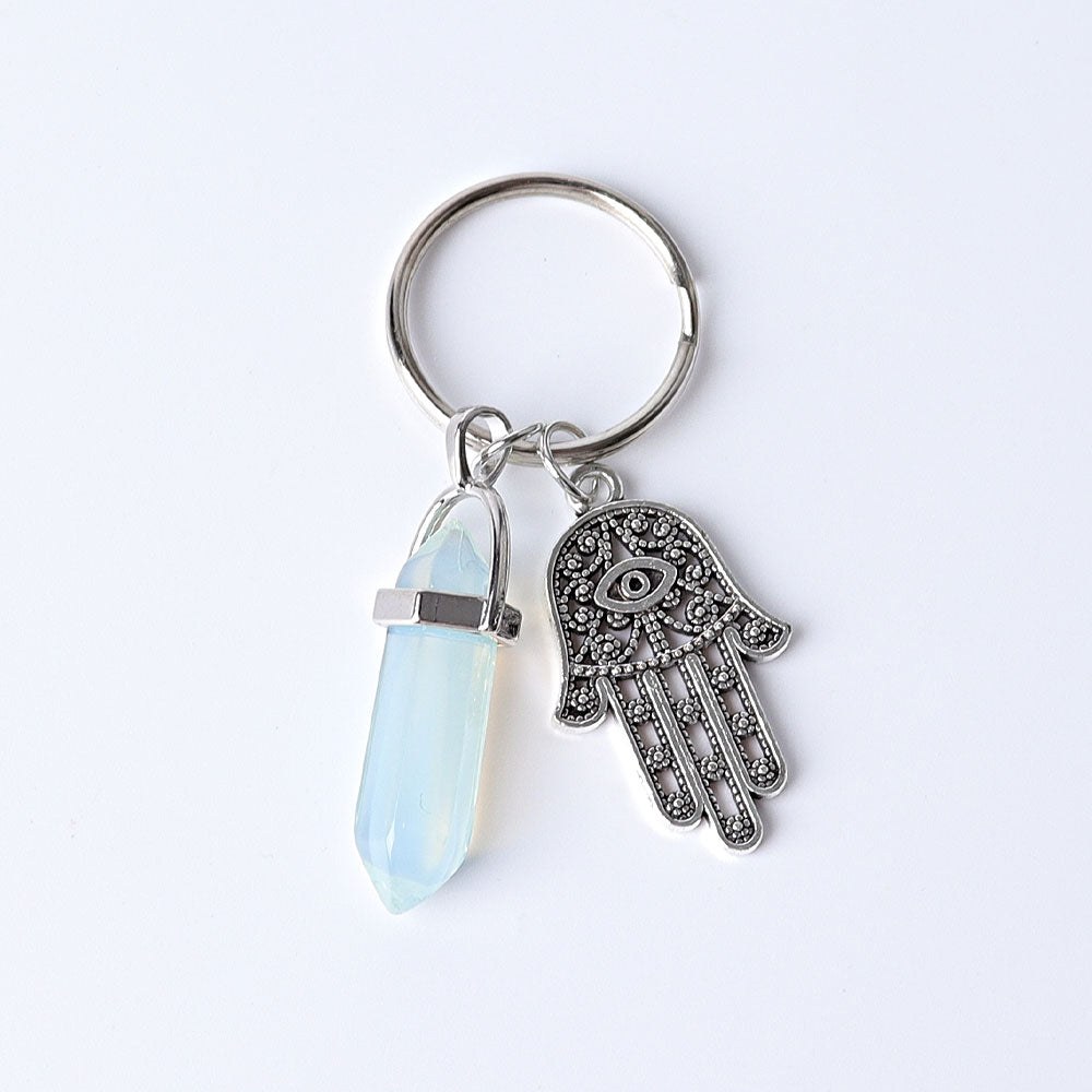 Double Terminated Crystal Point with Devil's Eye Hand Key Chain 2.5 Inch