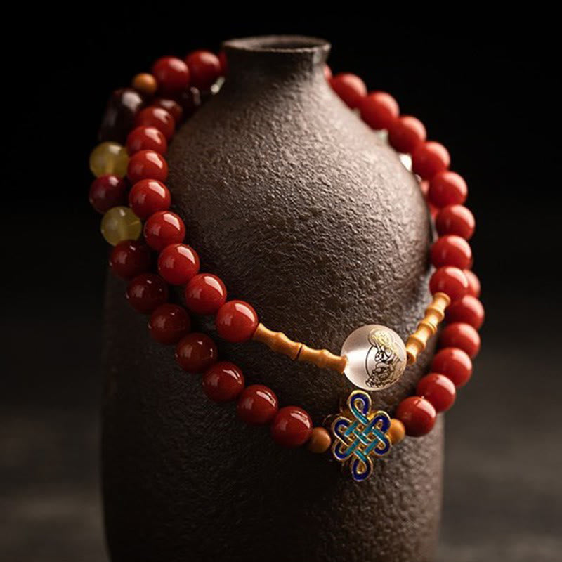 Double Wrap Chinese Zodiac Red Agate Bracelet for Protection