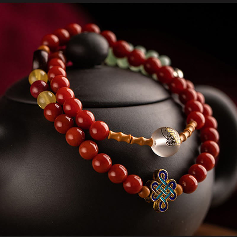 Double Wrap Chinese Zodiac Red Agate Bracelet for Protection