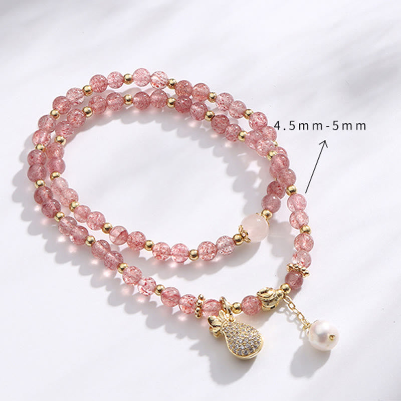Double Wrap Strawberry Quartz Love Healing Bracelet