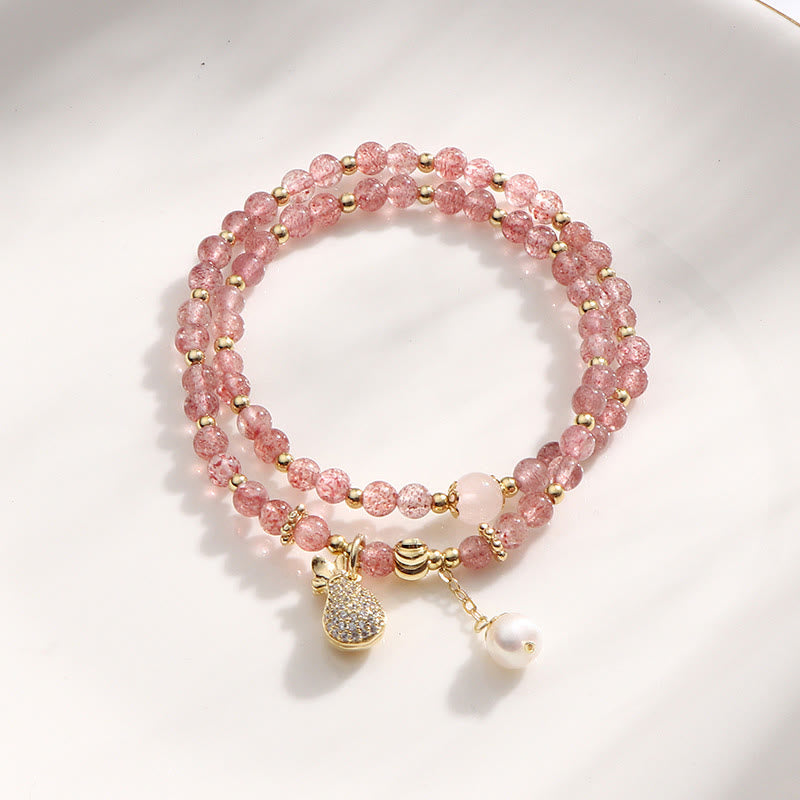 Double Wrap Strawberry Quartz Love Healing Bracelet